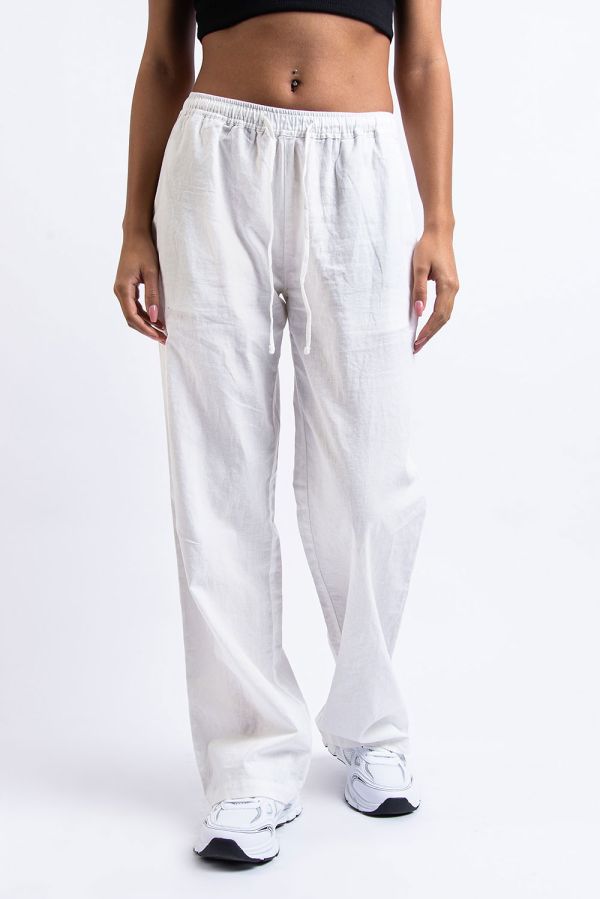 Mid Waist Pellavahousut - Mila White