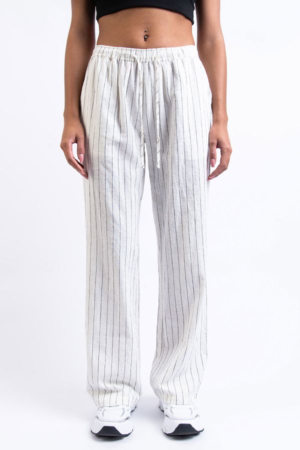 Mid Waist Pellavahousut - Mila White Stripe