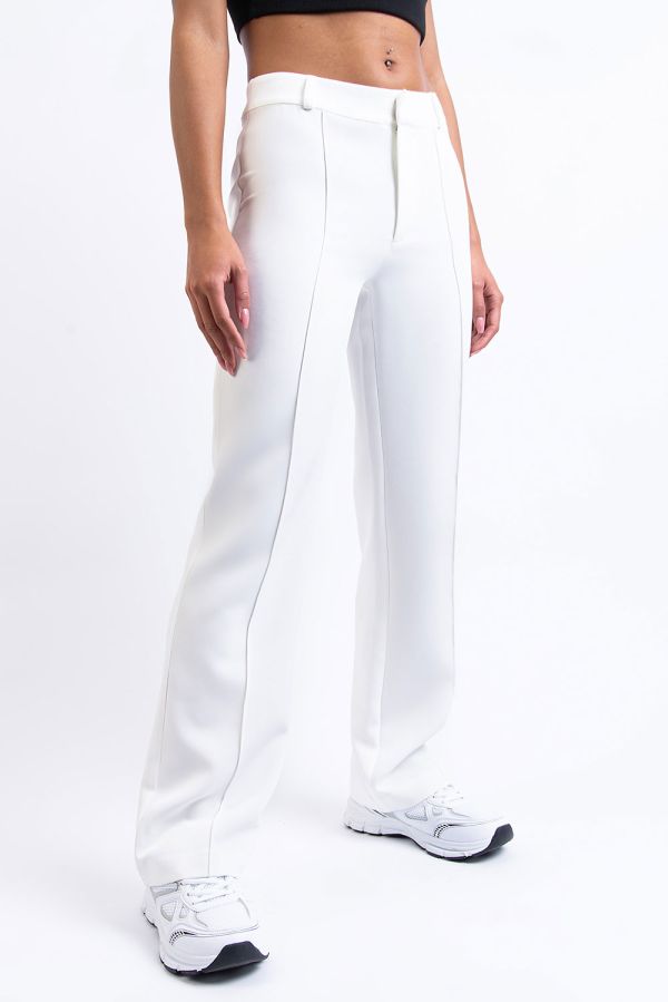 Mid Waist Puvunhousut Ilman Taskuja - Hazel White