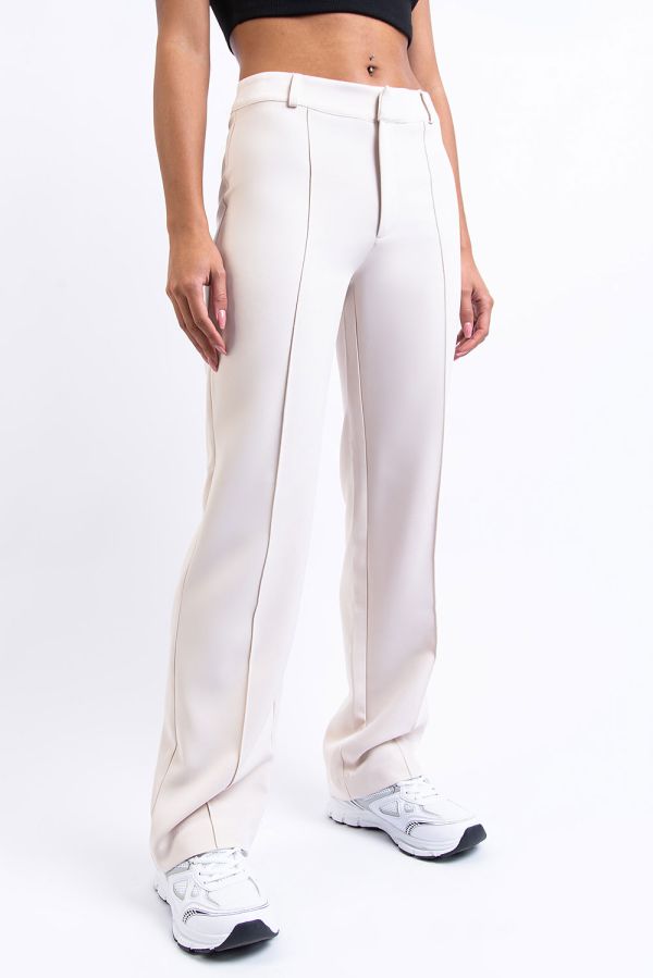 Mid Waist Puvunhousut Ilman Taskuja - Hazel Beige